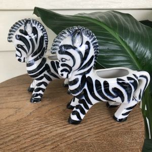 2 Mid Century 1950s Zebra Ceramic Mini Planters
